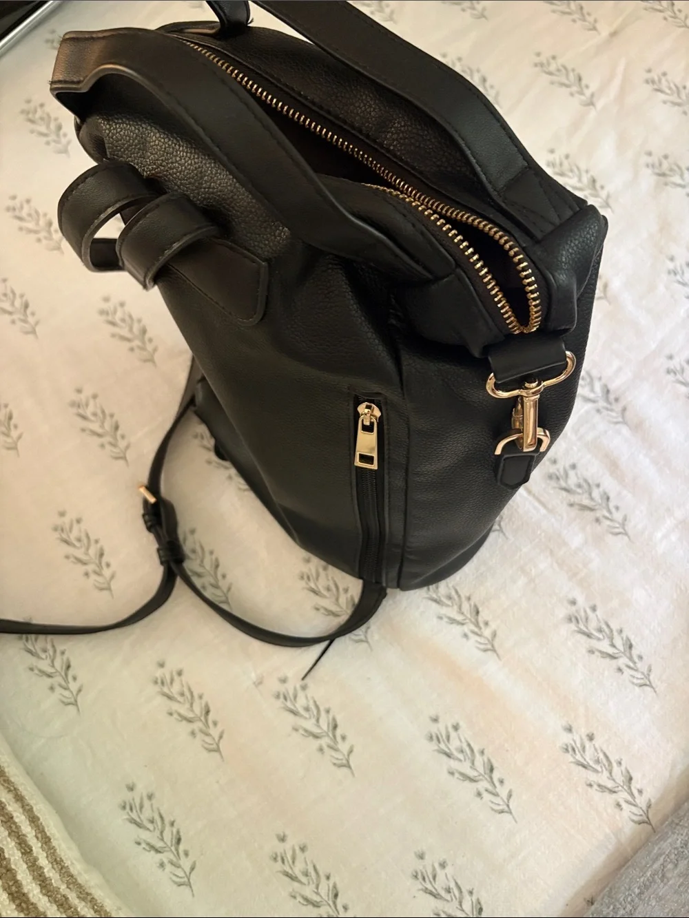 Classic Black Leather Backpack Purse